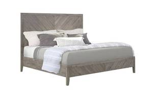 lot 159 image: Abbyson Fairfax Chevron Queen Bed, Grey, Frame & Headboard - Headboard has broken leg.