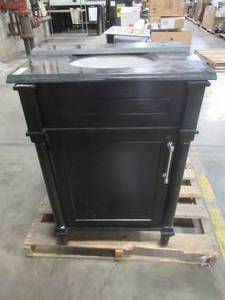lot 259 image: Home Decorators Collection Aberdeen 24 in. W x 20 in. D Vanity in Black with Carrara Top with White Sink, 24B.