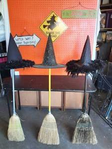 lot 5 image: 3-Witch Hats, 3-Brooms. 3-Signs