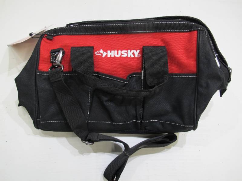 Husky 15 in. 8 Pocket Zippered Tool Bag, Red/Black