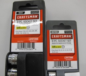 lot 821 image: Craftsman 18-Piece Metric and Standard SAE 38 Drive Socket Sets - New
