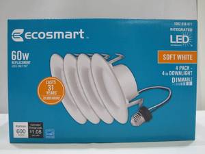 lot 852 image: 6-Pack EcoSmart 4 in. White Integrated LED Recessed Trim, Soft White (24 Pieces total)