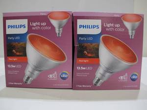 lot 824 image: 4-Pack Philips 90-Watt Equivalent PAR 38 LED Red Flood Light Bulbs