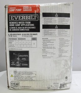 lot 914 image: Everbilt 12 HP Submersible Aluminum Sump Pump with Vertical Switch - Model HDPS50V