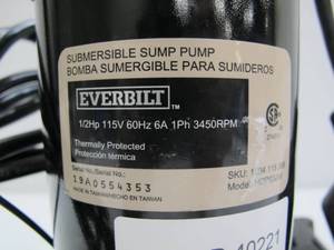 lot 919 image: Everbilt 12 HP Submersible Sump Pump