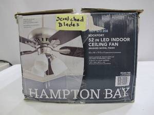 lot 912 image: Hampton Bay Rockport 52 in. LED Brushed Nickel Ceiling Fan with Light Kit