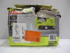 lot 916 image: Ryobi ONE 18V Cordless Brushless 3 in. x 18 in. Belt Sander (Tool Only) with Dust Bag and 80-Grit Sanding Belt