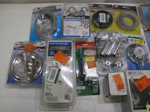 lot 922 image: 20 Item Box Lot of Bathroom, Shower, and Tub Parts, Pieces, and Fixtures - 27 Lbs - Delta, Danco, Everbilt, Etc