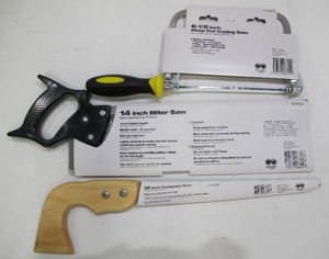 lot 946 image: Steel Grip Saw 3-Pack - 14 In Mitre Saw, 6-12 In Coping Saw, and 12 In Compass Saw - New
