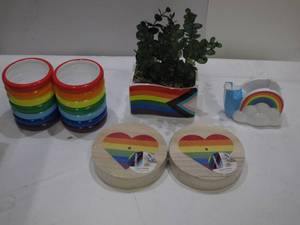 lot 803 image: Pallet of Target Home Office Decor Sets - Tape Holder, Fake Plant, Flag Holder, Cups - RainbowLGBTQ Themed