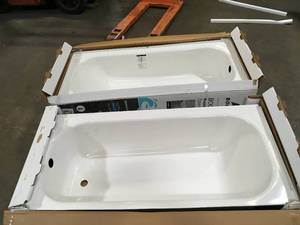 lot 5 image: Lot of 2 Bootzcast 60 in. Right Drain Rectangular Alcove Soaking Bathtub in White by Bootz Industrie Customer Returns See Pictures