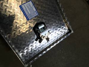 lot 18 image: Lot of 2 18 in. x 18 in. x 30 in. Diamond Plate Tread Aluminum Underbody Truck Tool Box with Barn Door by Buyers Products Company Customer Returns See Pictures