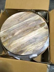 lot 37 image: Goa 36 in. Natural Medium Round Wood Coffee Table by Poly and Bark