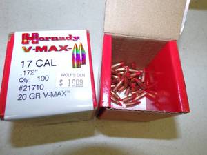 lot 137 image: 100   .17 Cal Vmax Bullets