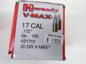 lot 138 image: 100      .17 Cal Vmax Bullets