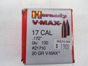 lot 140 image: 100      .17 Cal Vmax Bullets