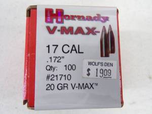 lot 141 image: 100      .17 Cal Vmax Bullets