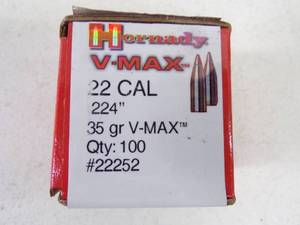 lot 142 image: 100      .22 Cal Vmax Bullets