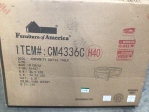 lot 23 image: Furniture of America Lepita 51 in. Dark Cherry Large Specialty Glass Coffee Table with Shelf