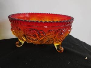 Vintage Jeannette Amberina Glass Footed Bowl