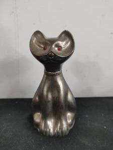 Metal Cat Coin Bank & Mouse Figurine