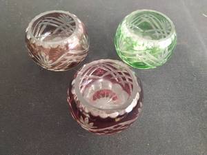 Set of Three Crystal Cut Glass Candle Holders