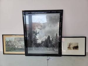 lot 34 image: Beautiful Vintage Framed Artwork-El Capitan, Winter by Ansel Adams 23 x 28 Water Color Painting 14.75 x 11 38,Cherry Blossom Photo 17.75 x 13.75,