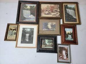 lot 94 image: 9 Rare Vintage Minihaha Falls Framed Prints