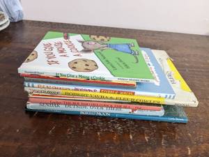lot 102 image: 9 Vintage Childrens Books-A Little Book for A Little Cook Christmas in The Barn  If You Give a Mouse a Cookie Penguin Dreams  Tiger Flower Goodnight Moon Each Peach Pear Plum Outside Over There by Maurice Sendak The Boys Who Held Back the Sea Buried Moon