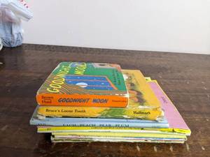 lot 105 image: 10 Vintage Childrens Books-Goodnight Moon Brucess Loose Tooth Each Peach Pear Plum Curious George Goes To The Hospital The Trunk  Imogenes Antlers by David Small The Bully Brothers, The Berenstain Bears