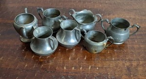 lot 117 image: 7 Piece Vintage Pewter Serving Collection