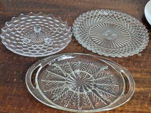 lot 22 image: 3 Piece Vintage Stunning Cut Crystal Collection- 15 x 11 Platter, 12 x 12 Platter, 14 x14 Platter
