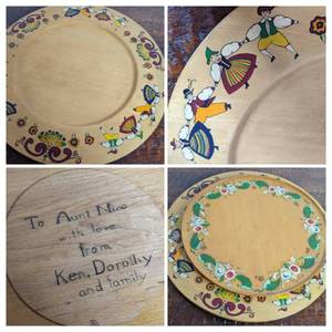 lot 120 image: 2 Rare Vintage Hand-Painted Scandinavian Folk ArtWooden Platters