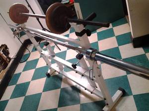 lot 4 image: Large Weight Stand With Various Weights and (2) Weight Bars