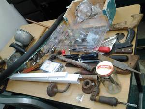 lot 14 image: Various Tools and Piping, Fan Mounting Unit, Hardware, and More
