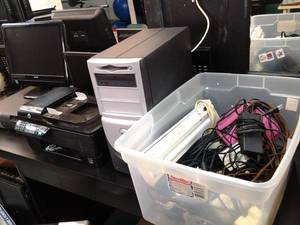 lot 15 image: HP Officejet 4500 Printer, (2) Dell Computer Towers, Toshiba TV Receiver, Acer Monitor, and SO MUCH MORE 