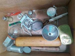 lot 69 image: Super Random Assortment of Items Weatherblock Gap Filler, Wooden Shelves, Metal Wall Mount File Sorters, Kitchen Supplies, Etc. 