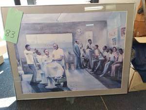 lot 83 image: Historical Large Framed Barber Shop Artists Print 