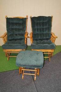 lot 86 image: 2 Wood Glider Rocking Chairs with a Foot Stool