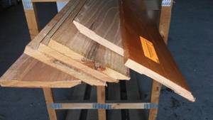 lot 3 image: 15 And 14 Ft. Base Molding (6) - Light Oak, 15 Ft. (3), 14 Ft. (3), 87 Ft. Total Board Length.