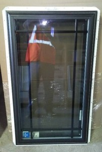 lot 21 image: Window 45 x 26 Black Exterior, White Interior Frame, Nailing Fin, Casement.