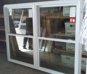 lot 161 image: Set of Mulled Double Hung Windows, White, 79.25 x 59.5.