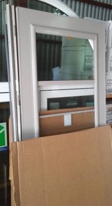 lot 170 image: Emco Storm Door, Sand Color. Adjustable Window, Pull Down Screen,