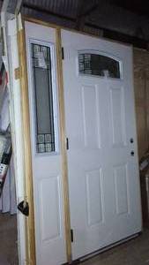 lot 494 image: Bayer 36 in. Exterior Pre-Hung Door & Side Light Windows.