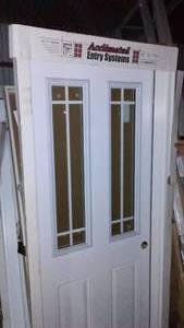 lot 500 image: Bayer Exterior Pre-Hung Door, 2 Prairie Glass Windows, Metal Brick Mold. Fabulous.