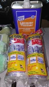 lot 552 image: Paint Supplies, Roller Covers, Drop Cloths, Brushes, Lacquer Thinner & More