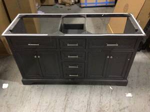 lot 5 image: Windlowe 61 in. W x 22 in. D x 35 in. H Bath Vanity in Gray NO Vanity Top by Home Decorators Collection Customer Returns See Pictures