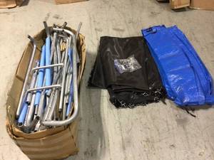 lot 19 image: 16 ft. Trampoline Set Head Cover Outdoor Kid Play Jump Garden Trampoline Set Net by Kingdely Customer Returns See Pictures