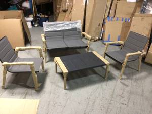 lot 33 image: 5-Piece Aluminum Modern Outdoor Dining Set with Rectangular Coffee Table by CASAINC Customer Returns See Pictures