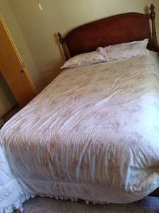 lot 37 image: Hand-Carved Queen Size Wooden Bed Frame and Accessories